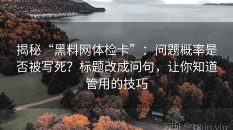 揭秘“黑料网体检卡”：问题概率是否被写死？标题改成问句，让你知道管用的技巧